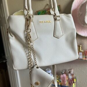 Steve Madden Cream Satchel with Gold Accents
